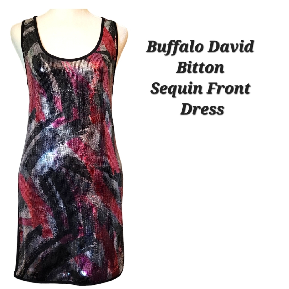 Buffalo David Bitton Sequin Front Sleeveless Dress | Black Pink Silver Size M